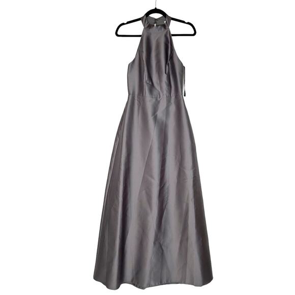 ALFRED SUNG High Neck Cut-out Back Gown with Pockets in Caviar Grey - Picture 4 of 10